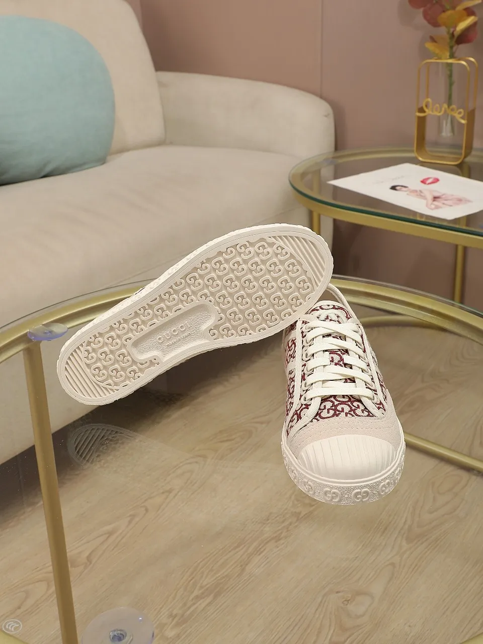 👟👟Ex-factory price 420👟👟 GUCCI~24 The latest double G embroidered low-cut lace-up fashion sneakers, originally developed, the fabric is exclusive double G fabric, the upper is perfectly matched with special craftsmanship, the lining is sheepskin, rubber outsole, size 35 to 40